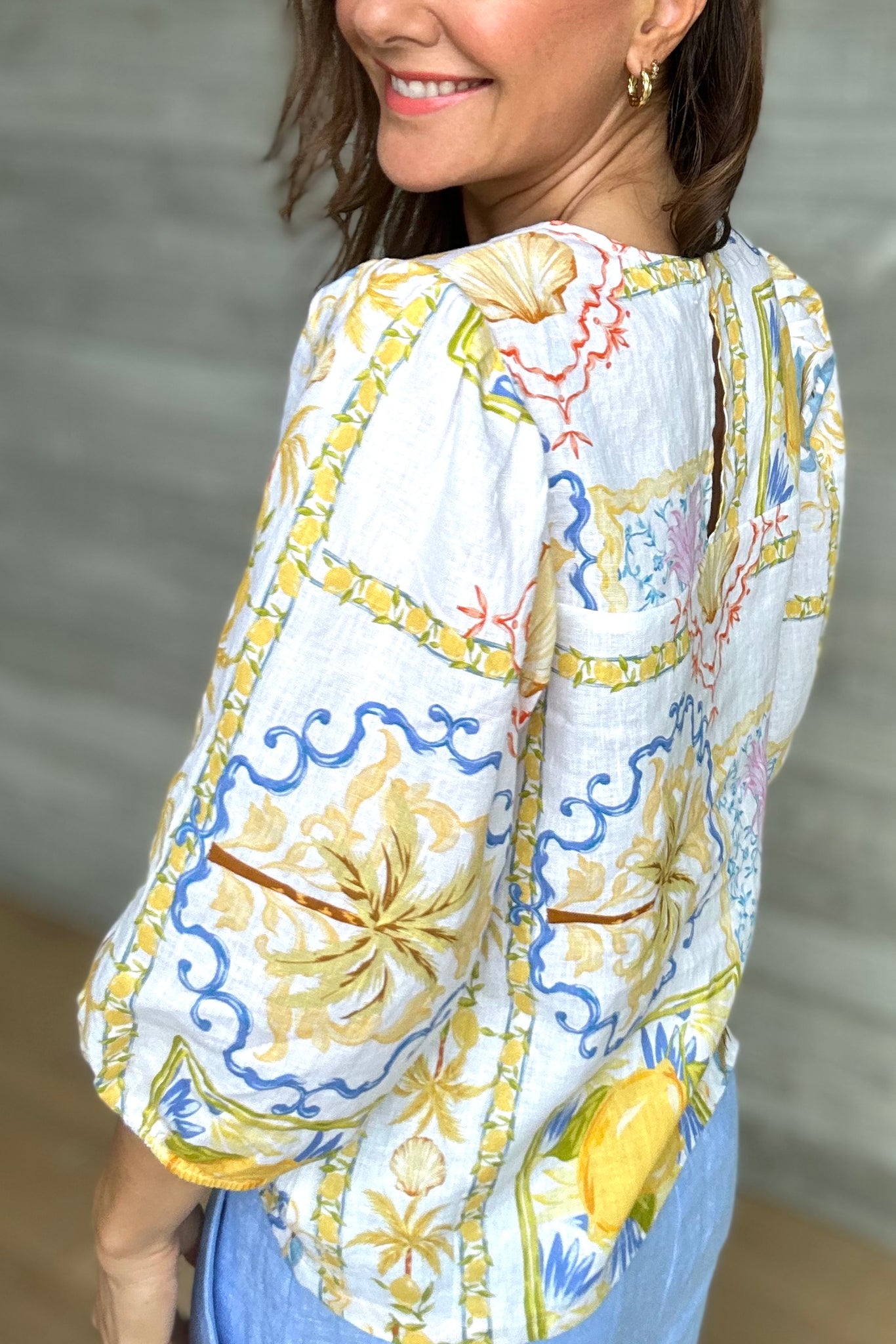Linen 3/4 Sleeve Top - Amalfi Dreams