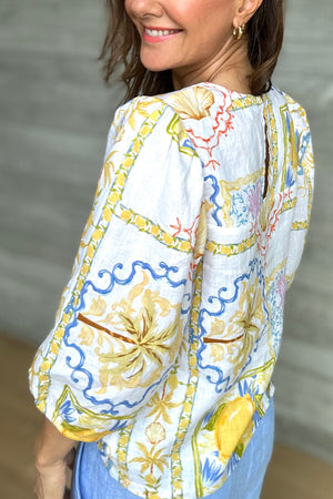 Linen 3/4 Sleeve Top - Amalfi Dreams