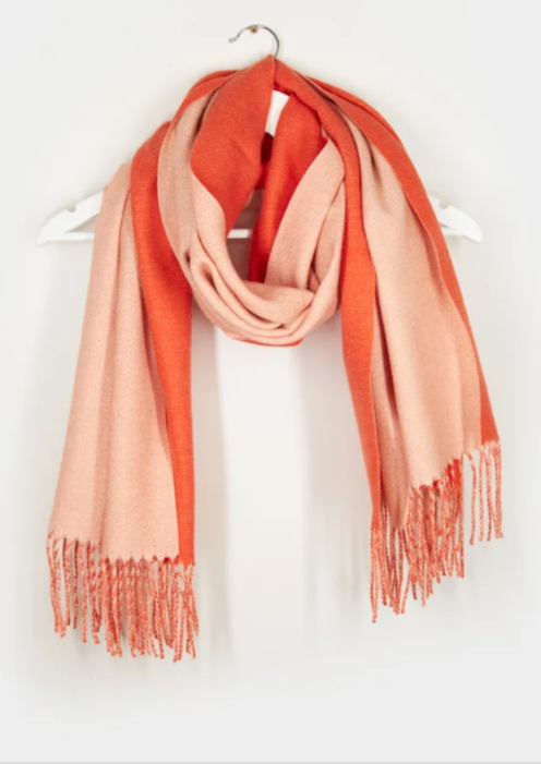Reversible Winter Scarf - Tangerine/Apricot, by Stella + Gemma Scarf tangerine and apricot reversable 180x65cm 10cm fringe Soft touch  winter weight Add a pop of colour to your winter outfit