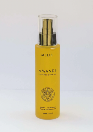 Amandi (loving) - 100ml perfumed body oil, by Melis Love Thy Self…  This naturally perfumed body oil melts into your skin for an instant and transformative boost to the skin and senses. It is rich in nourishing antioxidant botanicals, luxurious oils and scented with our signature Amandi parfum to inspire loving connection with the self and others. 