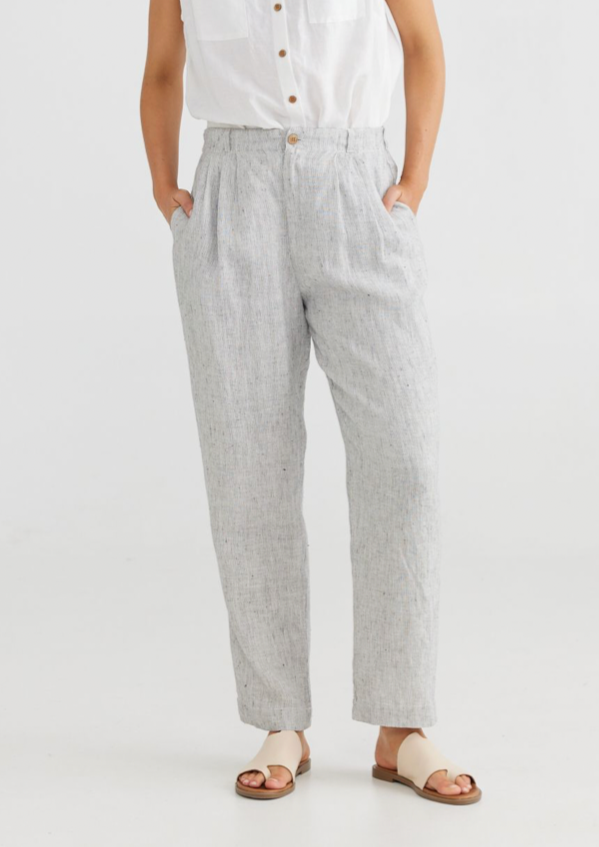 Mandalay Pants - Silverado, by Shanty Corp. •  FLY FRONT CLOSURE WITH ELASTIC BACK WAISTBAND • INSEAM POCKETS •  TAPERED LEG • FRONT PLEATS AND BELT LOOP DETAILS