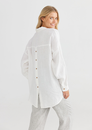 Marrakesh Shirt - White, by Shanty Corp. •CLASSIC COLLARED STYLE •FRONT CLOSURE •BACK BUTTON STAND FEATURE •CURVED HEM •FULL LENGTH SLEEVE WITH CLASSIC SHIRT STYLE CUFF