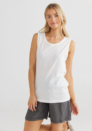 Alpha Tank - White, by Shanty Corp. Details:  • SCOOP STYLE NECK • LOOSE FIT • SLEEVELESS