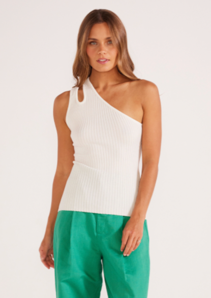 Ella One Shoulder Knit Top - White