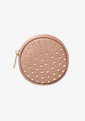 Poppy Stud Pouch - Blush, by Antler Gold Toned Hardware.  High Grade Vegan Leather with Gold Dome Front.  10 (cm) diameter