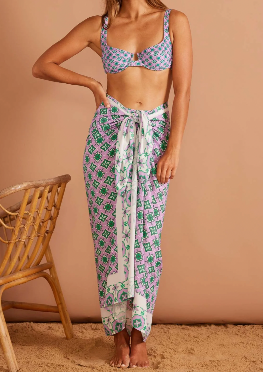 Verano Sarong, by MinkPink - Sarong in exclusive lilac geometric print. - Silky voile fabrication - Dimensions: 155cm L x 110cm W - Multi-way styling options - Designed in Sydney, Australia