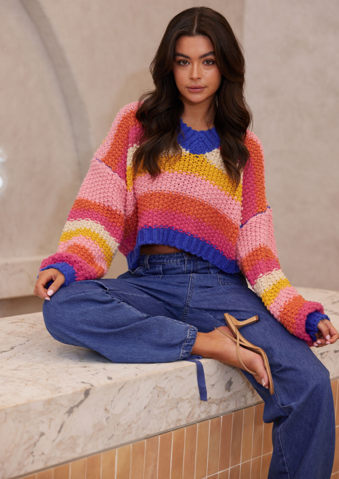 <h3 class="p1" data-mce-fragment="1">Francie Knit - Multi, by Daisy Says</h3> <p><strong>Details:</strong></p> <p>V shaped neckline</p> <p>Boxy fit</p> <p>Crop length</p> <p>Long sleeve</p>