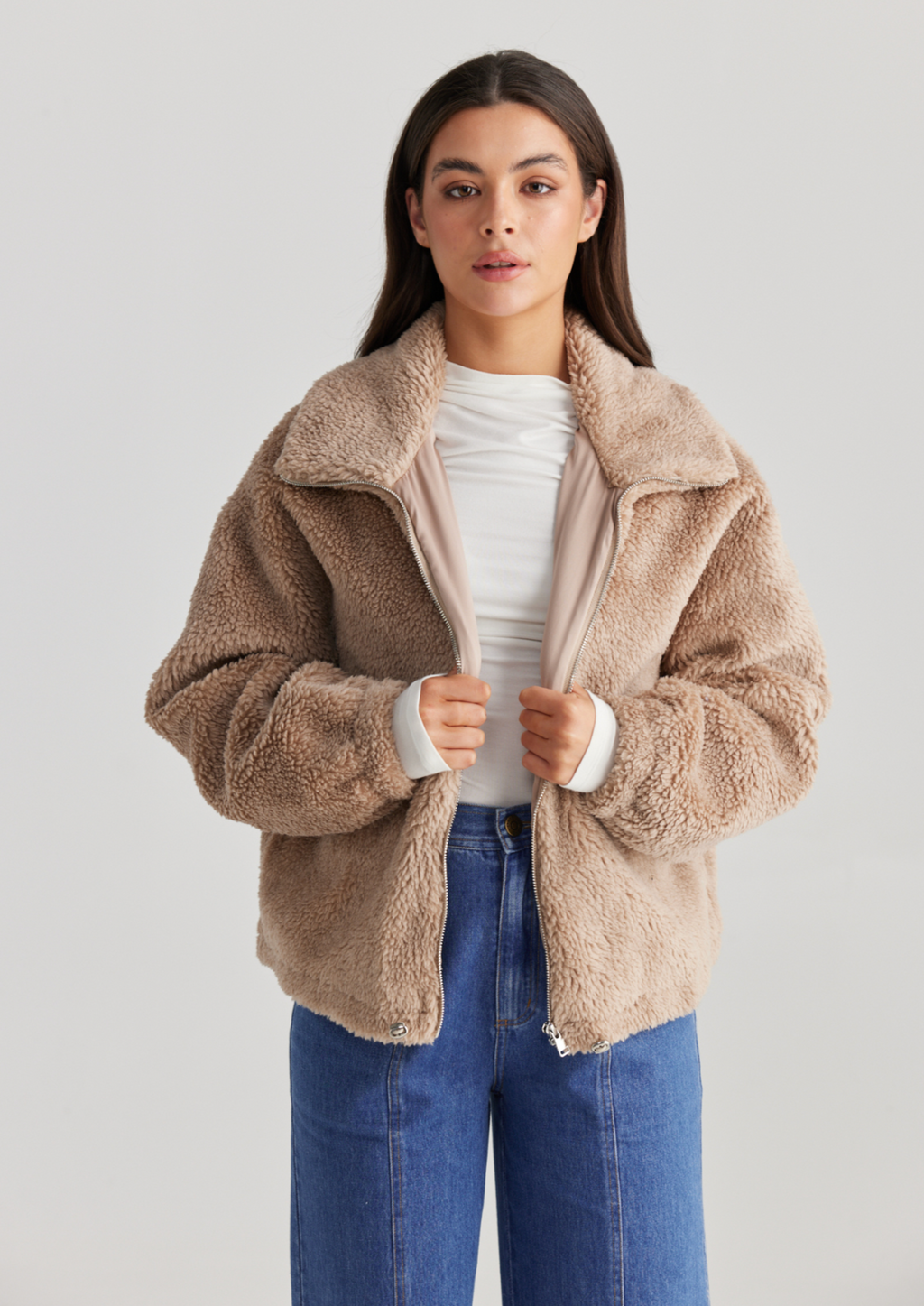 <h3 class="p1" data-mce-fragment="1">Chloe Bomber - Taupe, by Daisy Says</h3> <p><strong>Details:</strong></p> <p>Turn over collar</p> <p>Front zipper opening</p> <p>Side pockets</p> <p>Elastic drawstring with toggle at hem</p> <p>Fully lined</p>