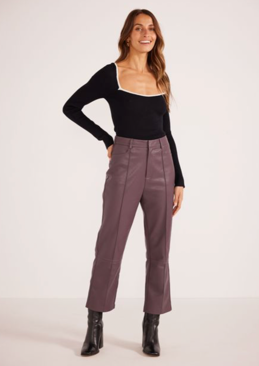 Yelena Faux Leather Pants - Grape