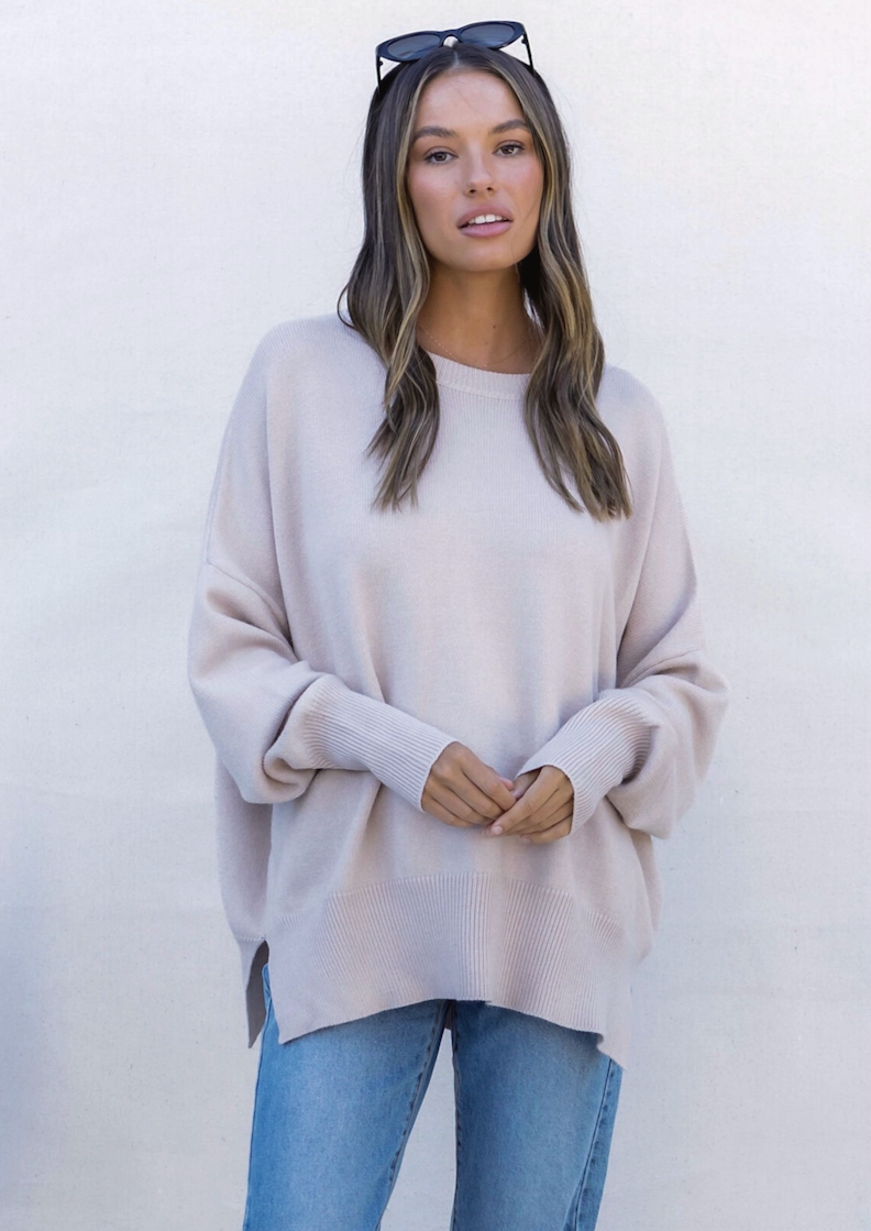 Aspen Slouchy Knit - Bone, by Love Lily  Details:  Super soft and stretchy  Lightweight knit  Slouchy fit