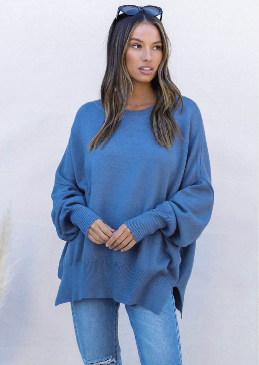 Aspen Slouchy Knit - Denim, by Love Lily  Details:  Super soft and stretchy  Lightweight knit  Slouchy fit