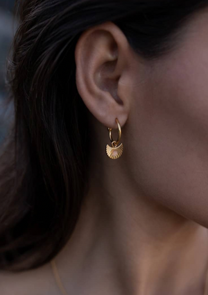 Moon Gazer Hoop Earrings - Gold with Rose Quartz