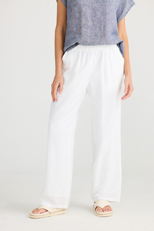 Souk Pant - White Linen Blend, by Shanty Corp.  Elasticated waistband  Straight leg pant  Cutaway pockets