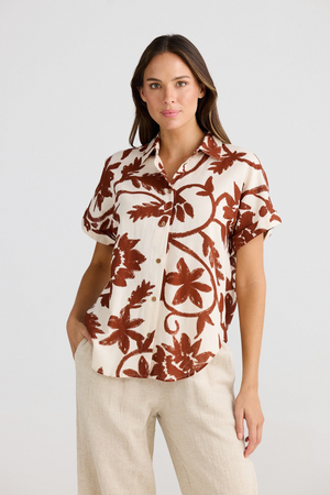 Dune Shirt - Cuban Bloom, by Shanty Corp.  Classic collared style  Front closure  Relaxed fit  Short sleeve with rolled cuff