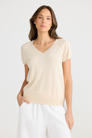 Porta Knit - Natural, by Shanty Corp. Soft V-shaped neckline Classic fit&nbsp; Raglan sleeve&nbsp; Ribbed hemline and sleeve cuffs