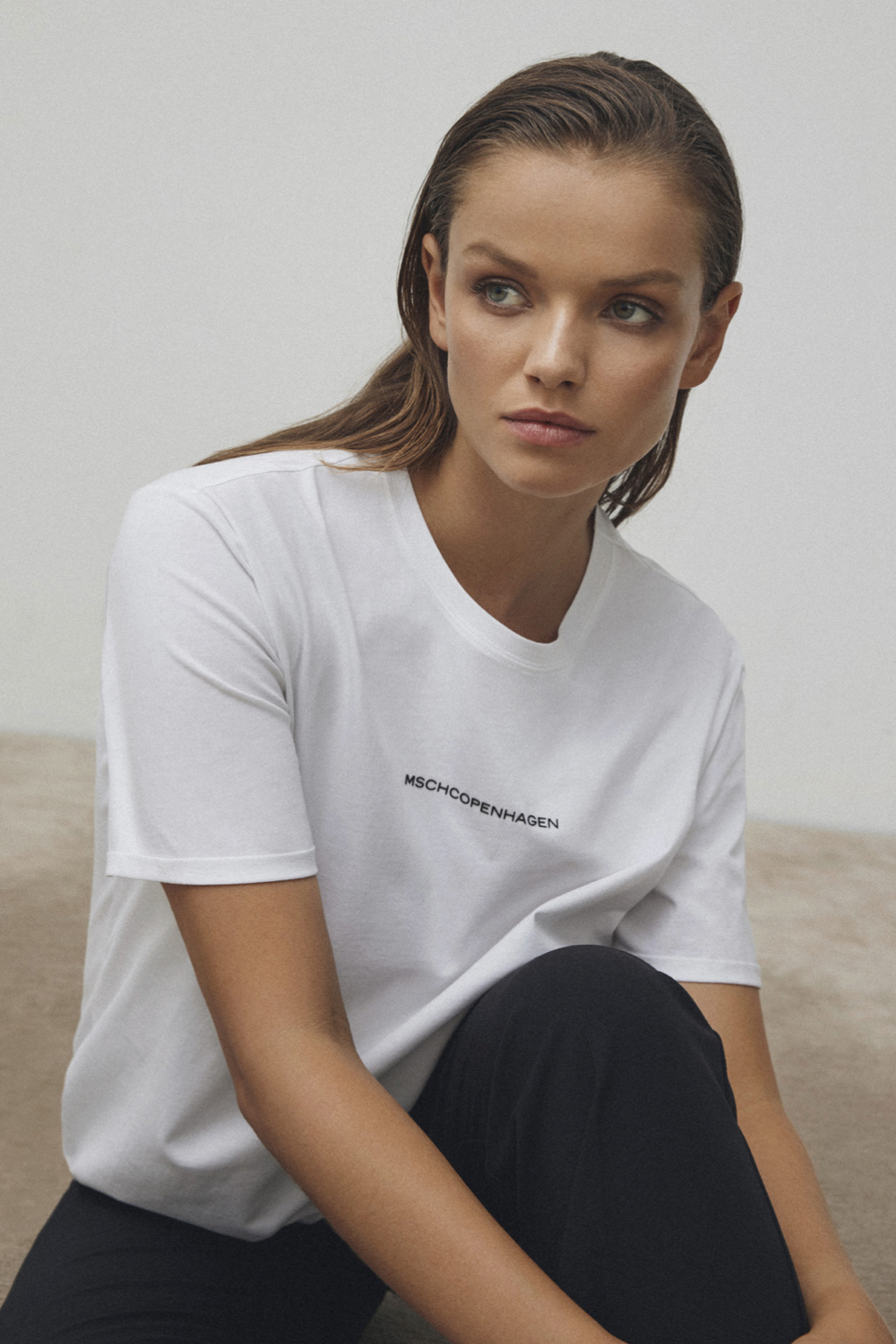 MSCH Terina Organic Small Logo Tee - White/Black