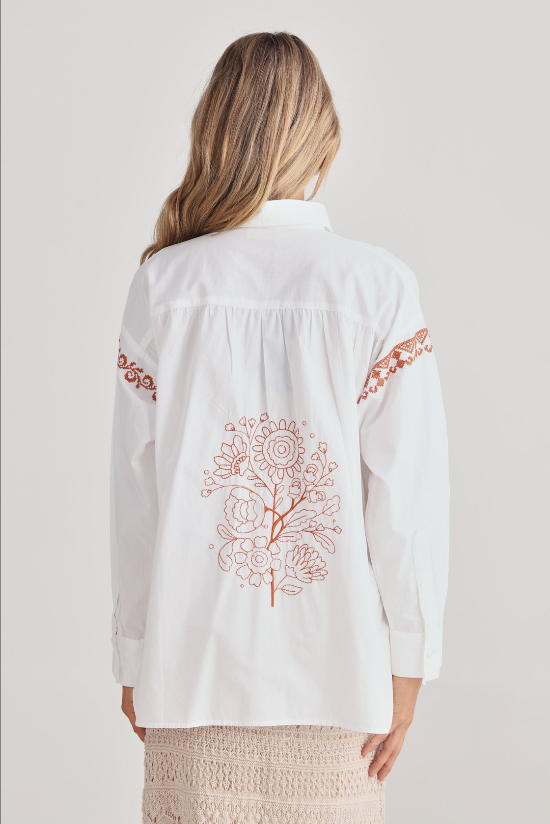 Flamenco Shirt - White with Clay