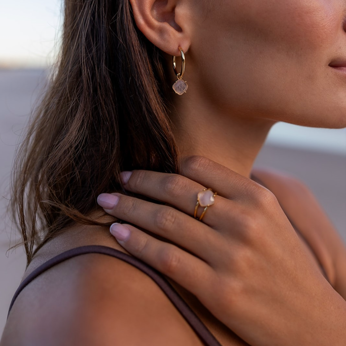 Aura Calming Ring - Gold with Rose Quartz