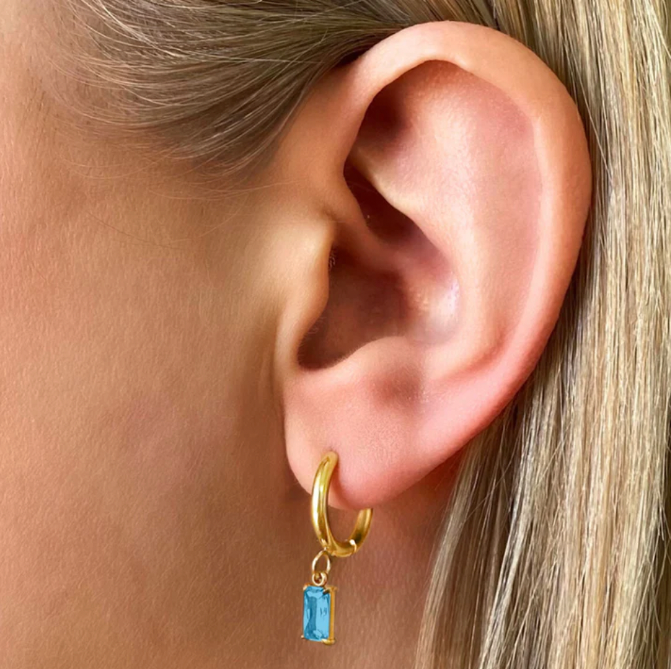 Luxe Drop Huggie Earrings - Gold/Aquamarine