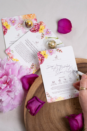 Blooming Tea Affirmation Greeting Card, by The Better Tea Company

Elevate your gift-giving with our Blooming Tea Affirmation Card – a thoughtful alternative to traditional cards.

Each card features a handcrafted blooming tea ball, paired with a heartwarming positive affirmation on the front to inspire and uplift.

On the back, there’s a dedicated space to pen your personal message, along with easy-to-follow instructions for brewing the tea.