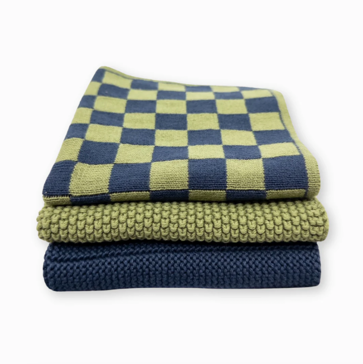 Dishcloth Variety 3pk - Navy Pistachio Checker