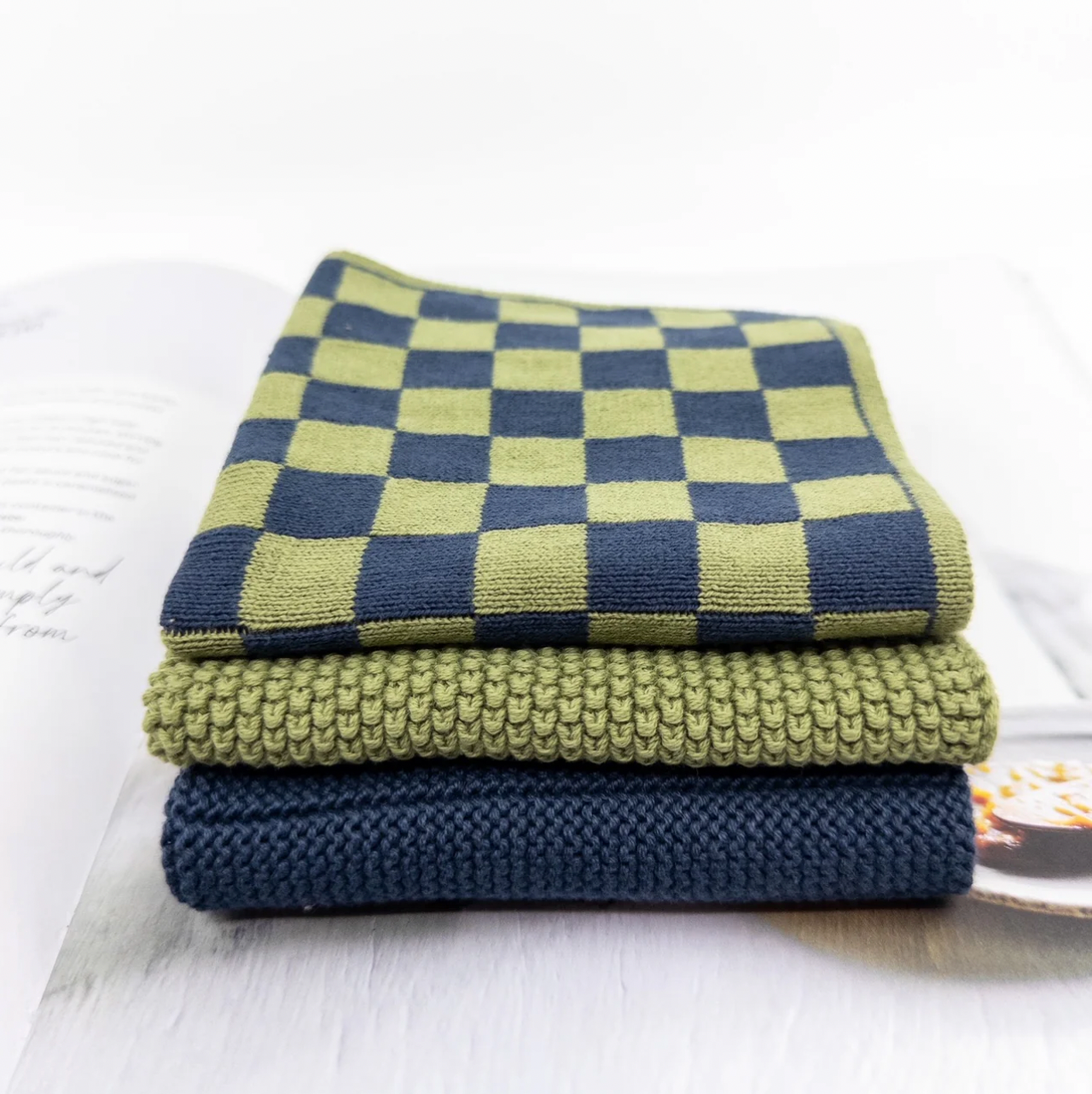 Dishcloth Variety 3pk - Navy Pistachio Checker
