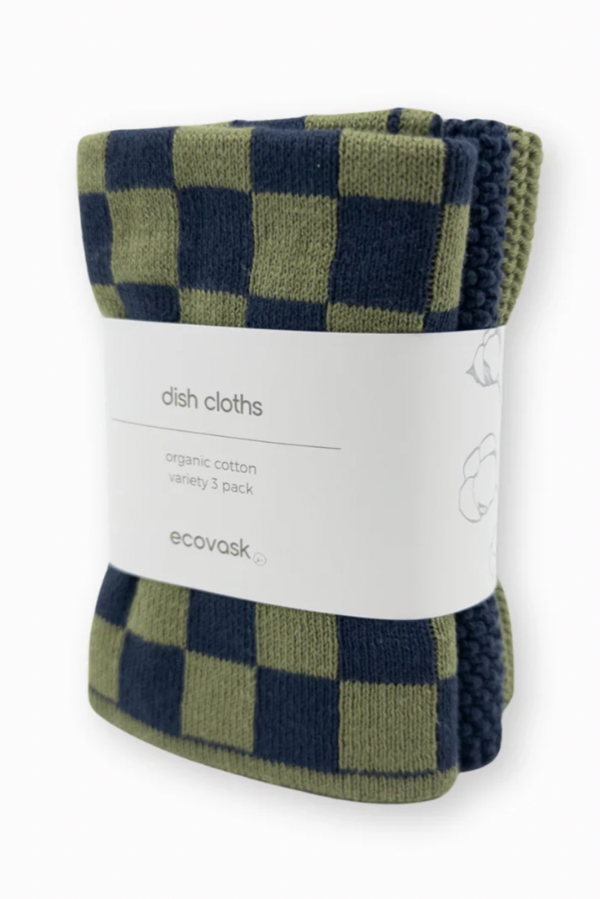 Dishcloth Variety 3pk - Navy Pistachio Checker