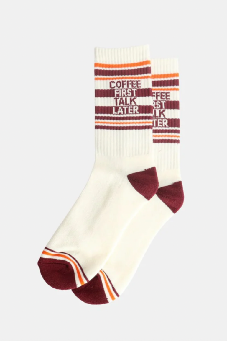 Mens Crew Socks, White - 'Coffee First, Talk Later'

Set your man apart from the rest with these classic crew socks, in fun modern prints

Fits Men’s Shoe Size US 6-11

85% Cotton
10% Nylon
5% Spandex