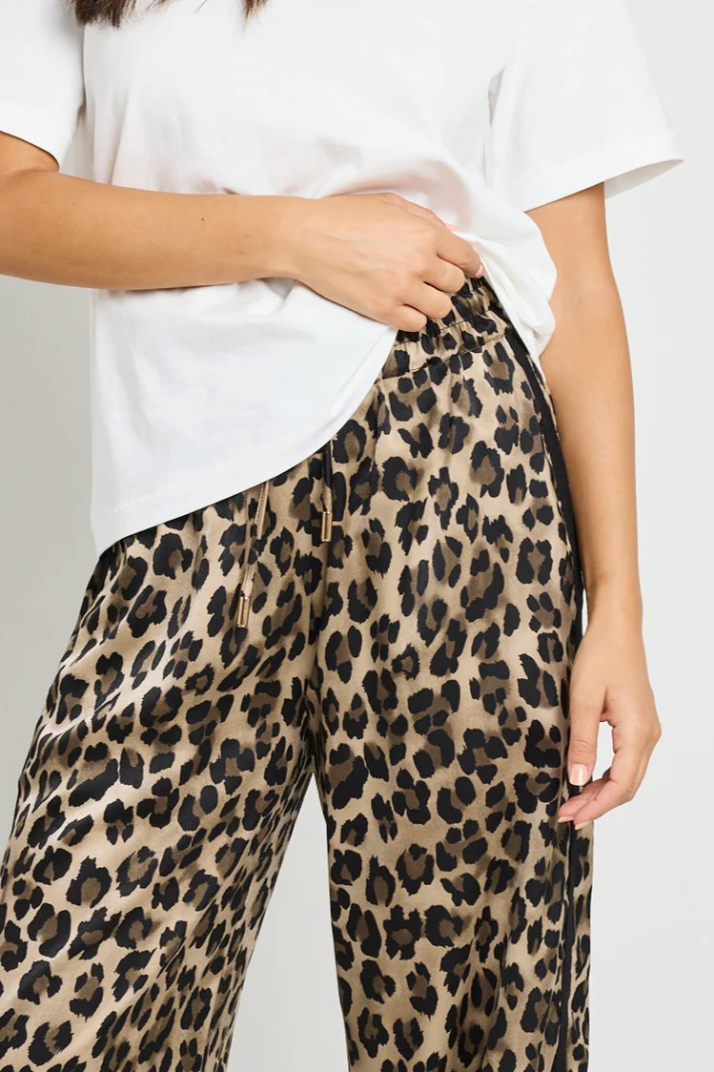 Townie Elastic Waist Satin Pant - Animal