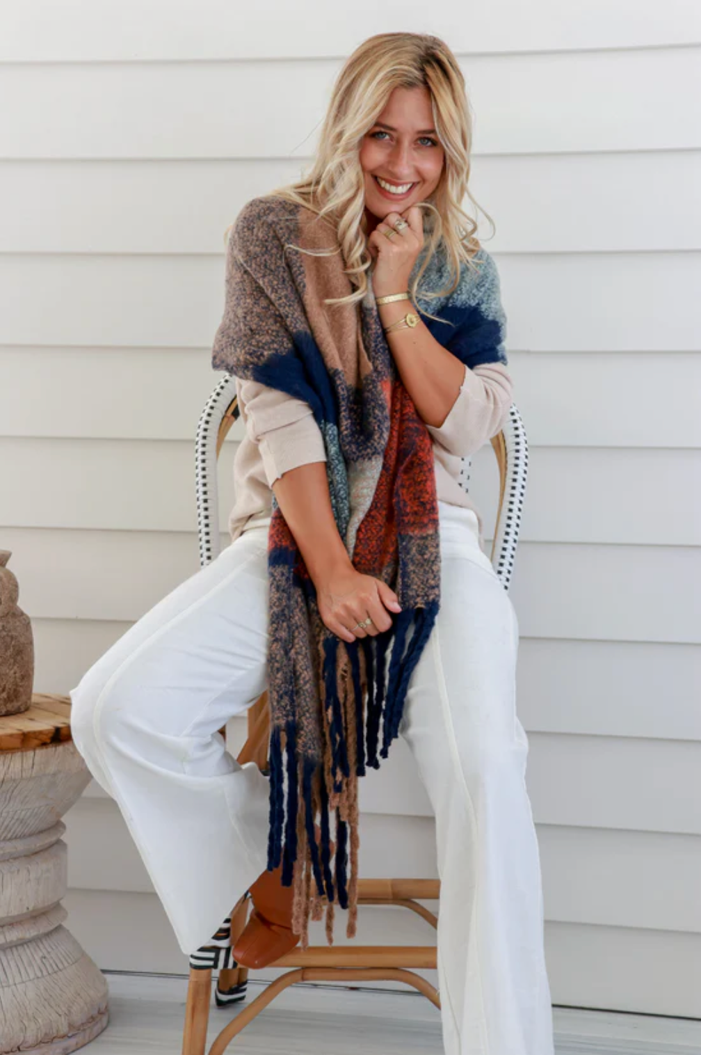 Super Soft Scarf/Wrap - Camel Navy