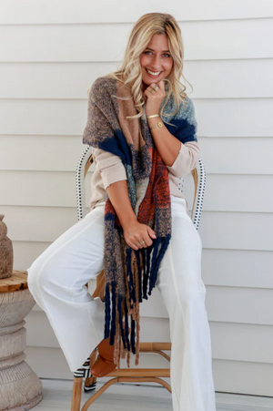 Super Soft Scarf/Wrap - Camel Navy
