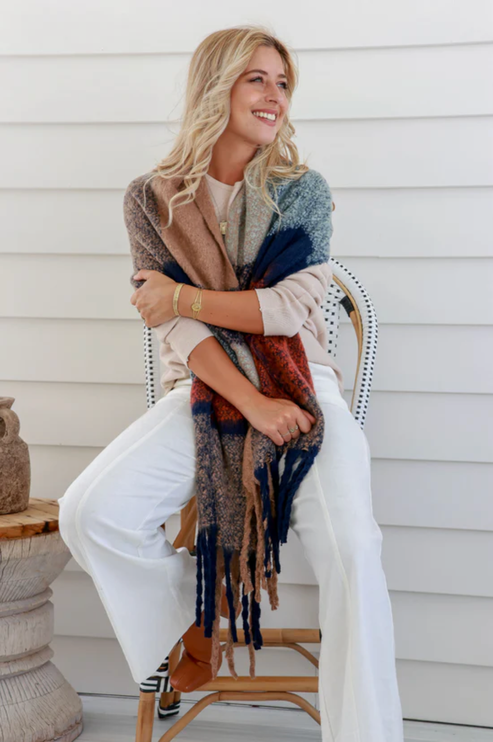 Super Soft Scarf/Wrap - Camel Navy