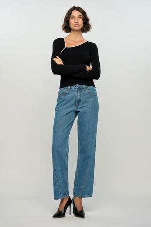 Noelle Knit Top - Black/Cream