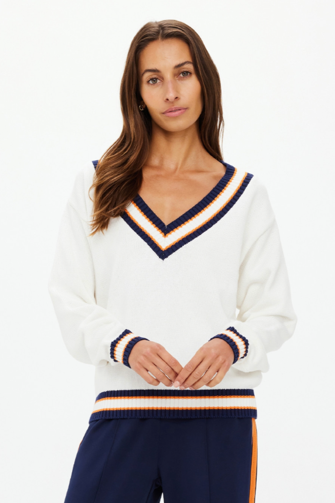 Josette V Neck Knit Sweater - White