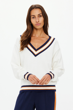 Josette V Neck Knit Sweater - White