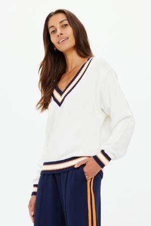 Josette V Neck Knit Sweater - White