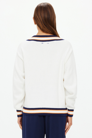 Josette V Neck Knit Sweater - White