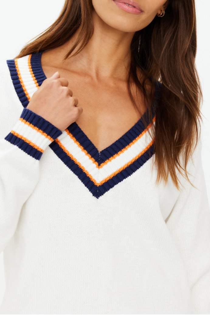 Josette V Neck Knit Sweater - White