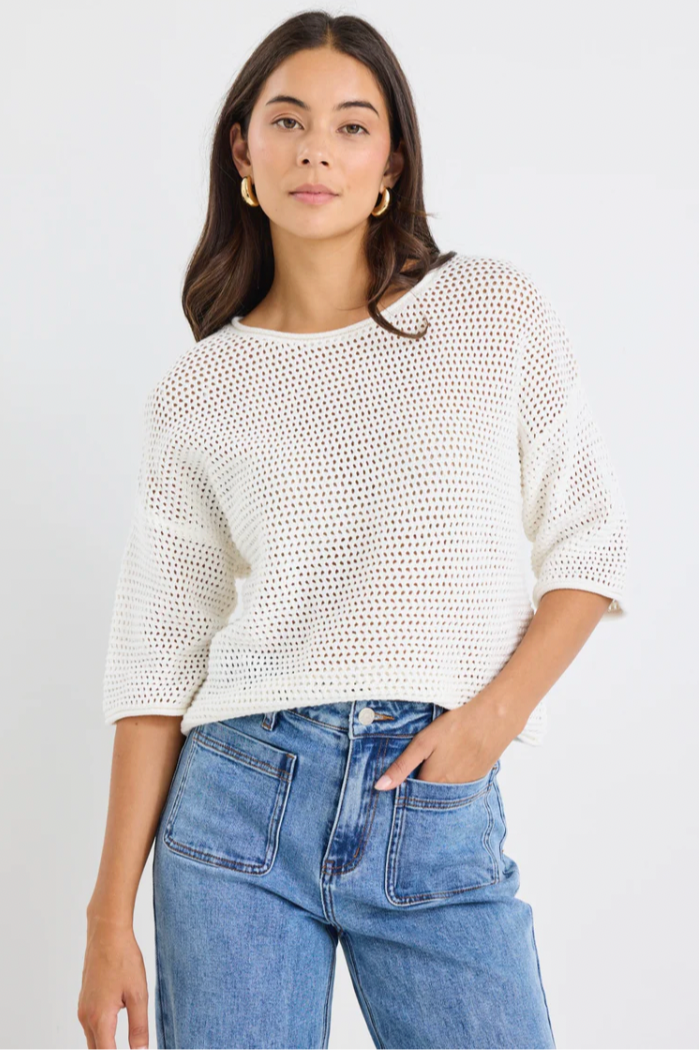 Sunshine Crochet Knit Tee - Ivory