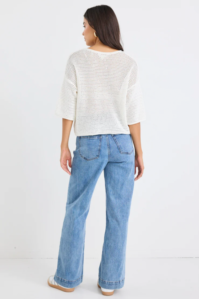 Sunshine Crochet Knit Tee - Ivory