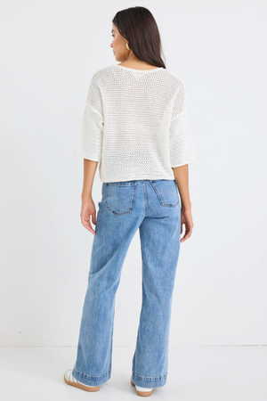 Sunshine Crochet Knit Tee - Ivory