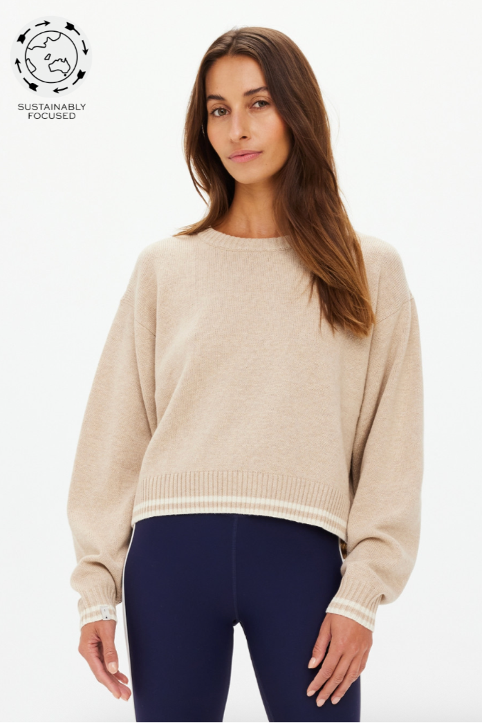 Xanthe Crew Neck Wool Sweater - Sand, by The Upside

Channel a casual kind of luxury with the Xanthe Crew Neck Wool Sweater

Boxy relaxed knit sweater in wool cotton blend
Natural sand marle with contrast cream stripes through rib
Knit detailing through shoulder
Arrow logo pip at sleeve hem
Please refer to studio images for accurate colour of garment