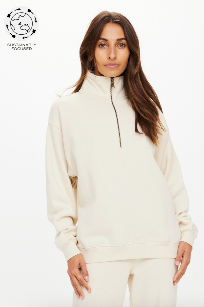Hamilton Wren Half Zip Sweater - White, by The Upside

Discover true comfort via our Hamilton Wren Half Zip Sweater

Organic cotton loopback half zip sweater
Neutral cream colour
Ribbed hem and cuffs
Antique brass zipper
Embroidered white horseshoe logo at front
Please refer to studio images for accurate colour of garment