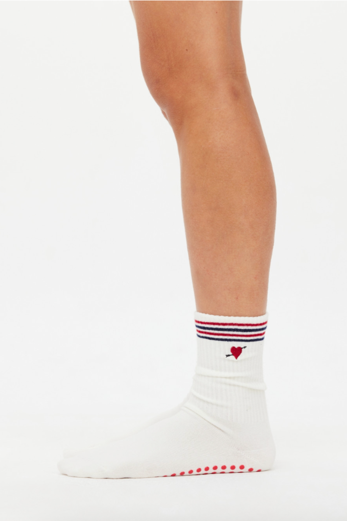 Love Club 2 Pack Grip Socks - Multi, by The Upside

Designed for added style

Anti slip grip socks in 2 colours
Soft terry sole
Crew sock in cream
Mid ankle sock in grey marle
Navy and red jacquard stripes
Embroidered heart and arrow
Please refer to studio images for accurate colour of garment