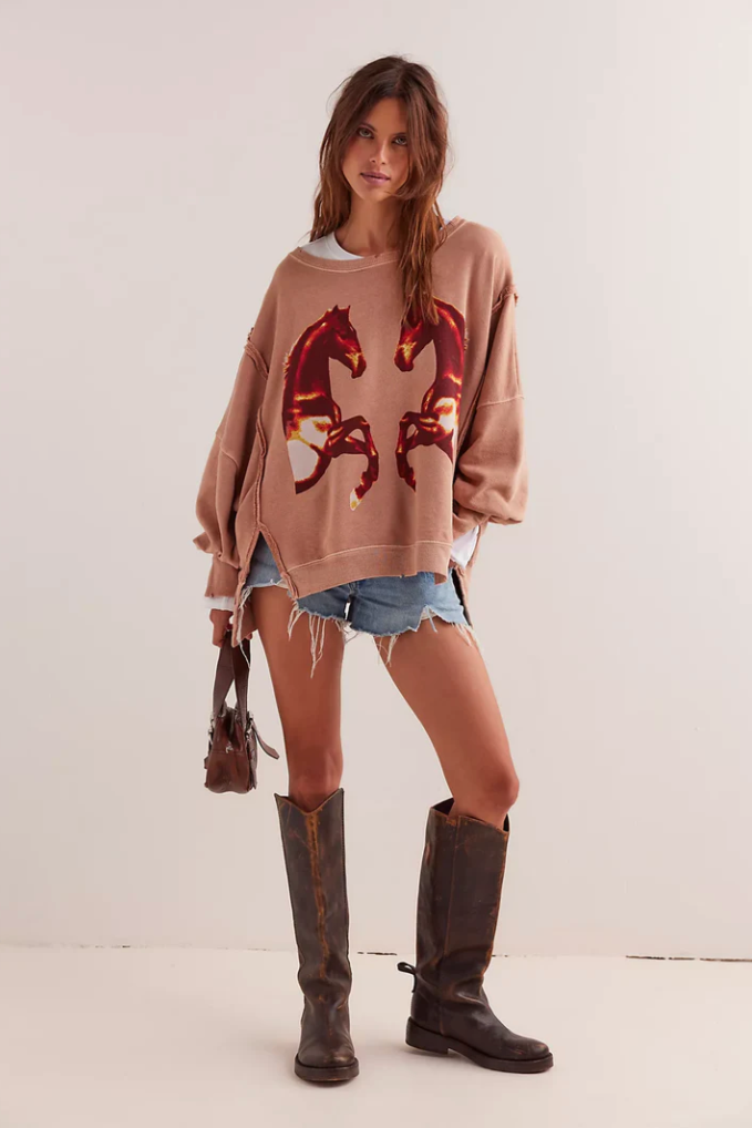 We The Free Graphic Camden Pullover - Mirrored Horses
