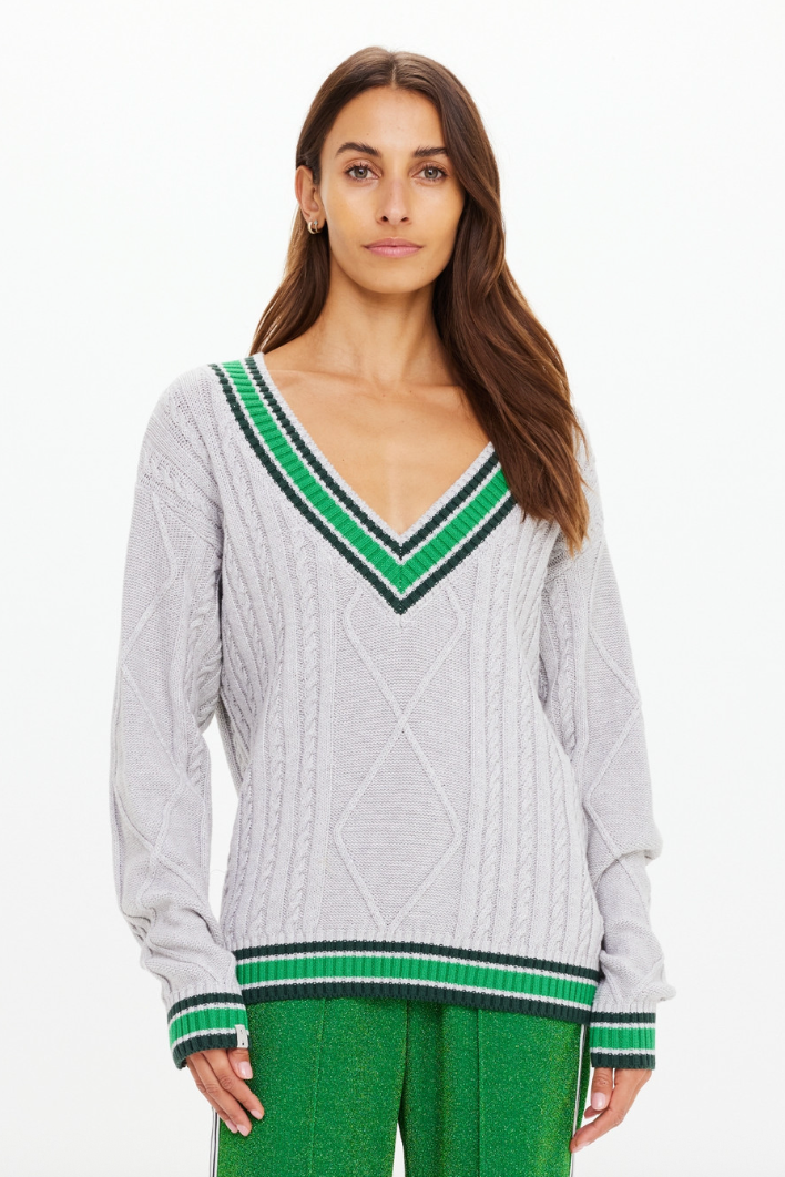 Josette V-Neck Knit Sweater - Grey Marle