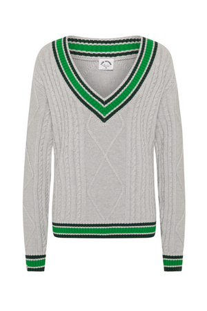 Josette V-Neck Knit Sweater - Grey Marle