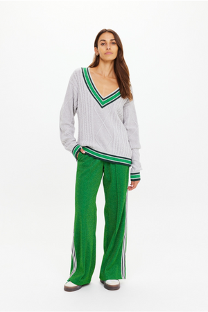 Josette V-Neck Knit Sweater - Grey Marle