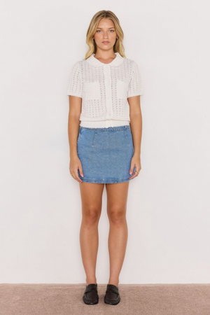 Lila Pointelle Knit Tee - White