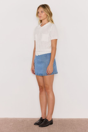 Lila Pointelle Knit Tee - White
